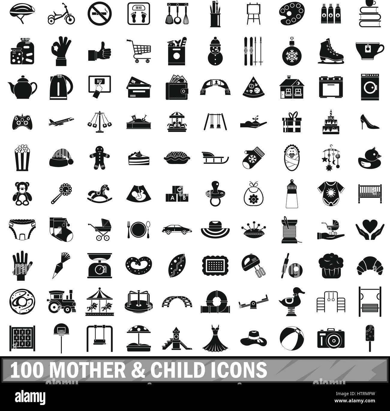 100 mother and child icons set, simple style Stock Vector Image & Art ...