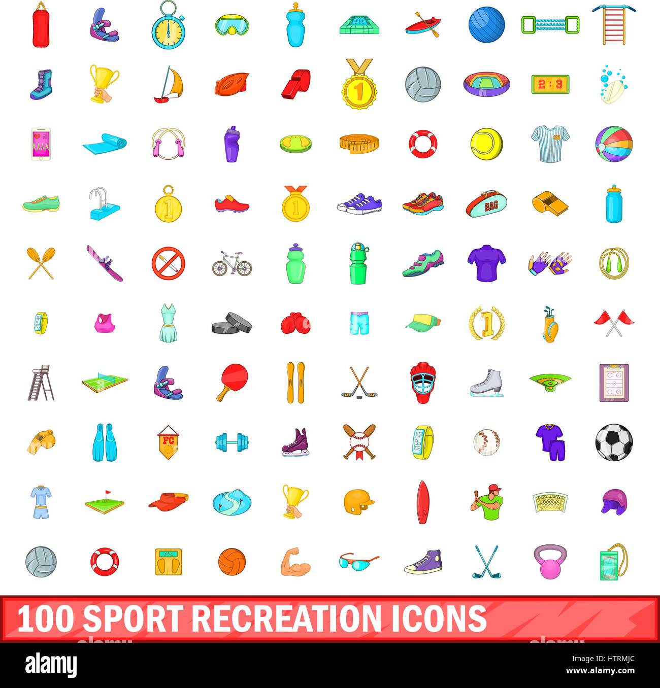 100 sport recreation icons set, cartoon style Stock Vector Image & Art ...