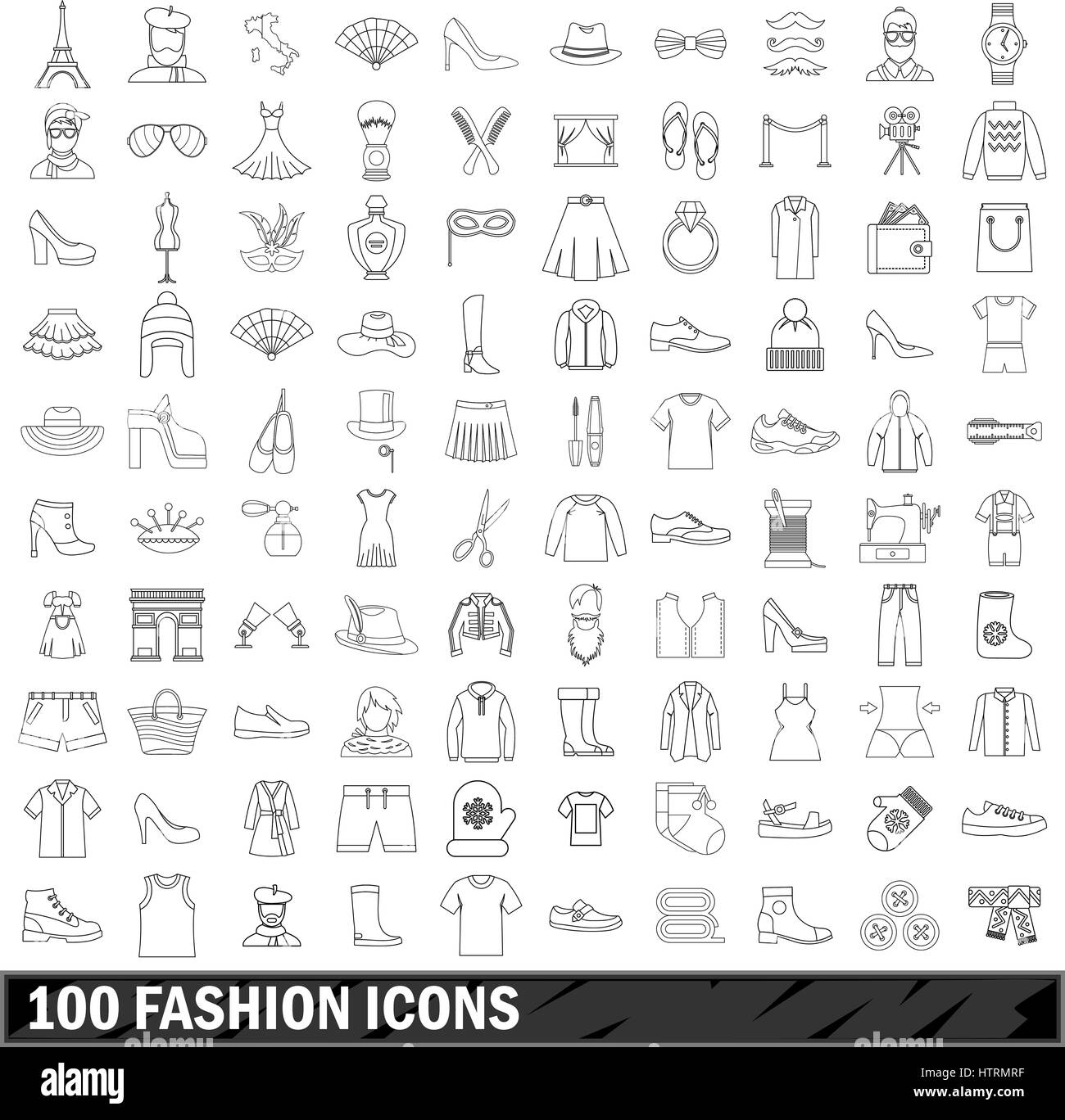 100 fashion icons set, outline style Stock Vector Image & Art - Alamy