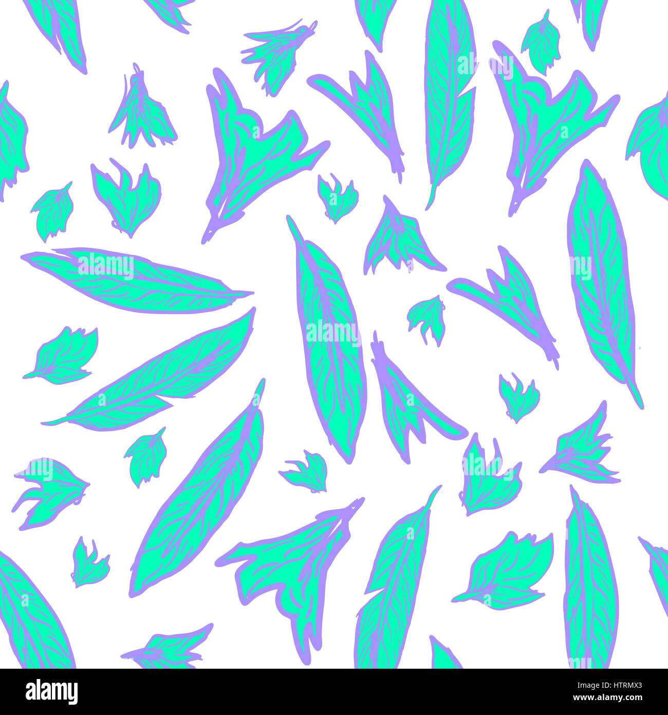 Vector seamless pattern with hand drawn feathers of different size ...