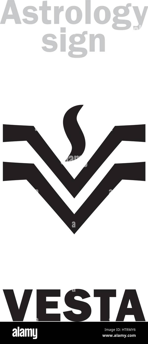 Astrology Alphabet VESTA, classic asteroid. Hieroglyphics character