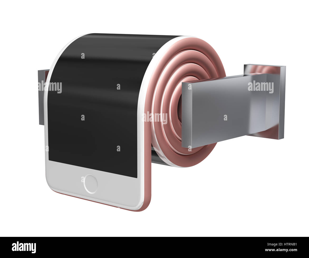 Concept Of Smartphone Like A Toilet Roll On White Background. 3D Illustration. Stock Photo