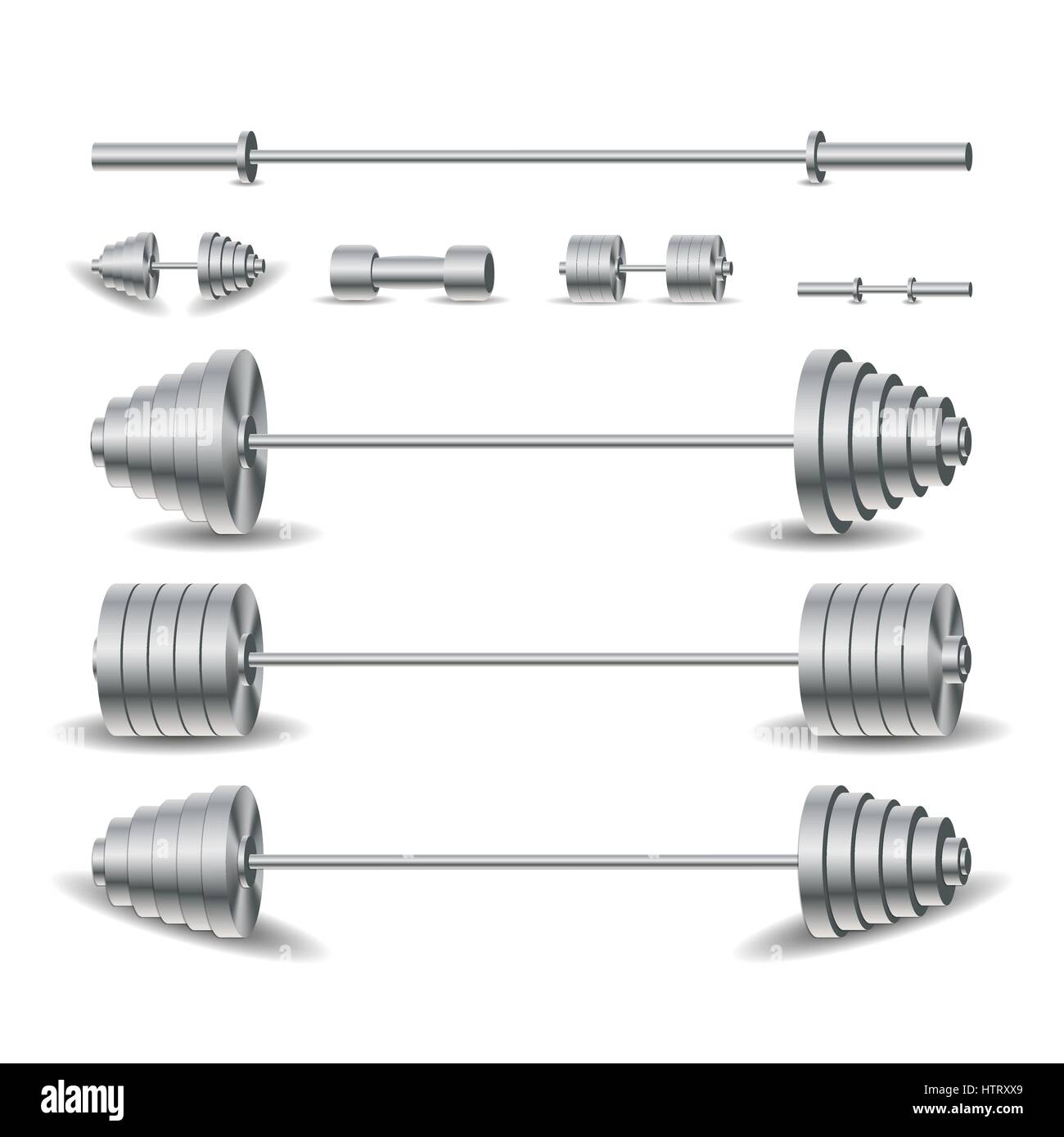 Set realistic sports equipment from steel for the gym, vector