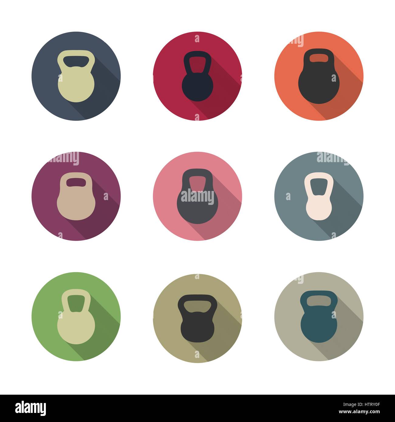 Icons kettlebells with a long diagonal shadow isolated on white ...