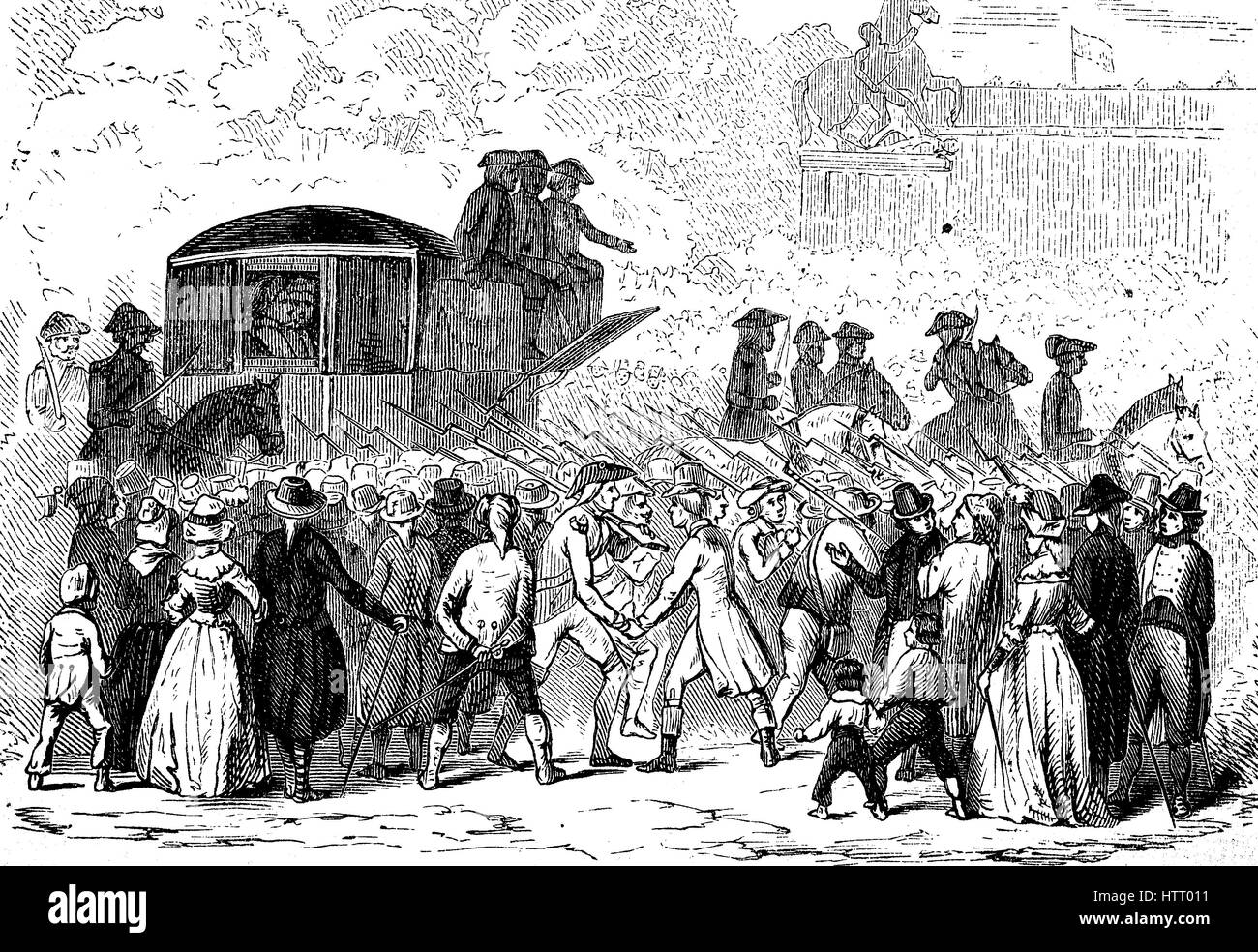 French Revolution. Return of the royal family to Paris after the failed escape attempt, reproduction of a woodcut from the year 1880, digital improved Stock Photo