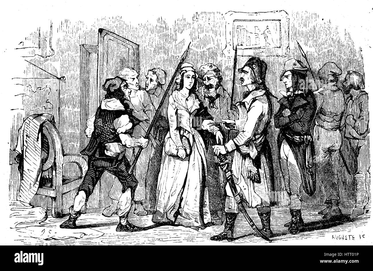 Marie-Anne Charlotte de Corday d'Armont, 1768 ? 1793, known as Charlotte Corday, was a figure of the French Revolution.  Transfer to execution, reproduction of a woodcut from the year 1880, digital improved Stock Photo