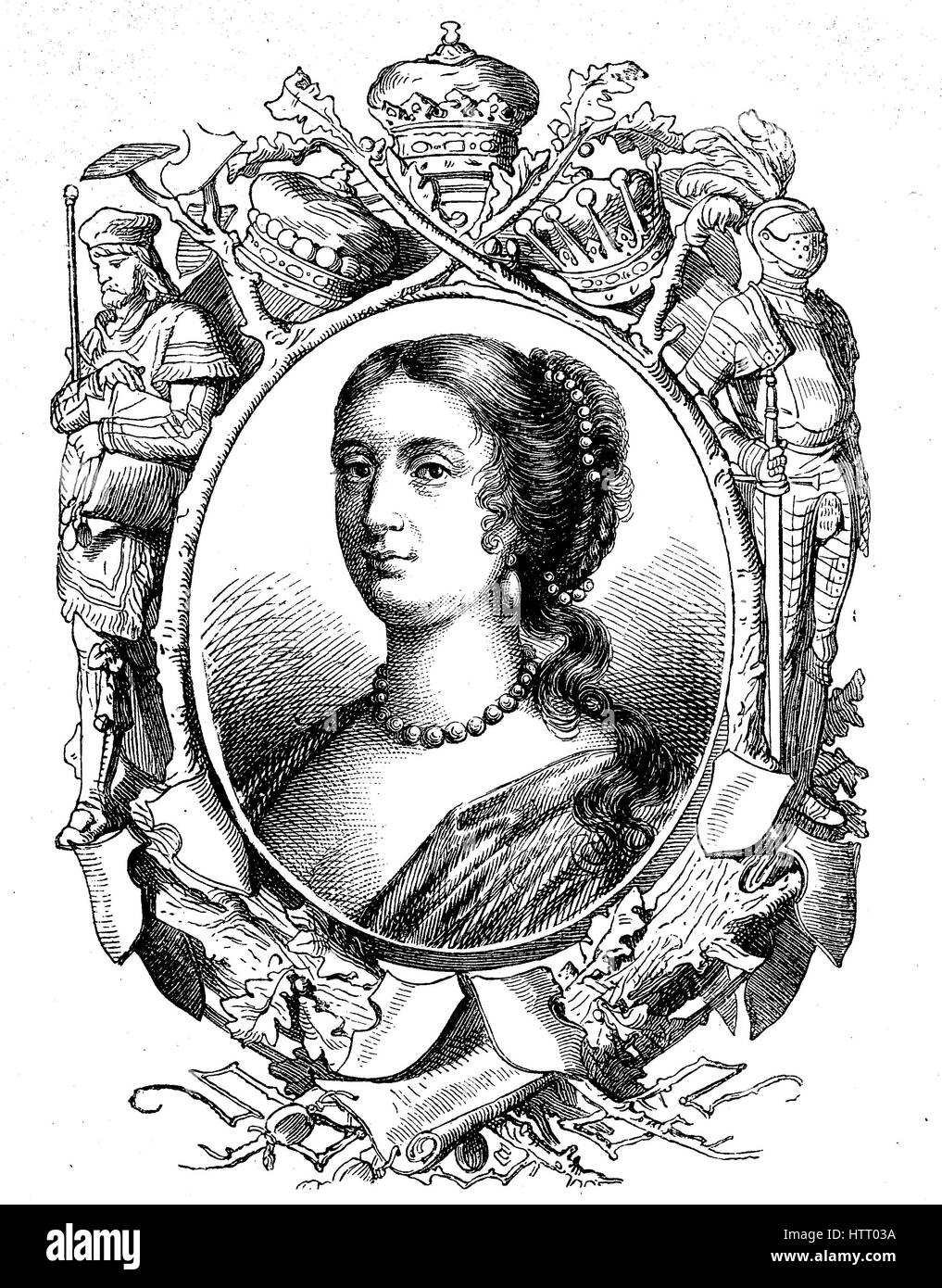 Rachel, Lady Russell, Lady Rachel Wriothesley, 1636 -1723, an English noblewoman, heiress, and author., reproduction of a woodcut from the year 1880, digital improved Stock Photo
