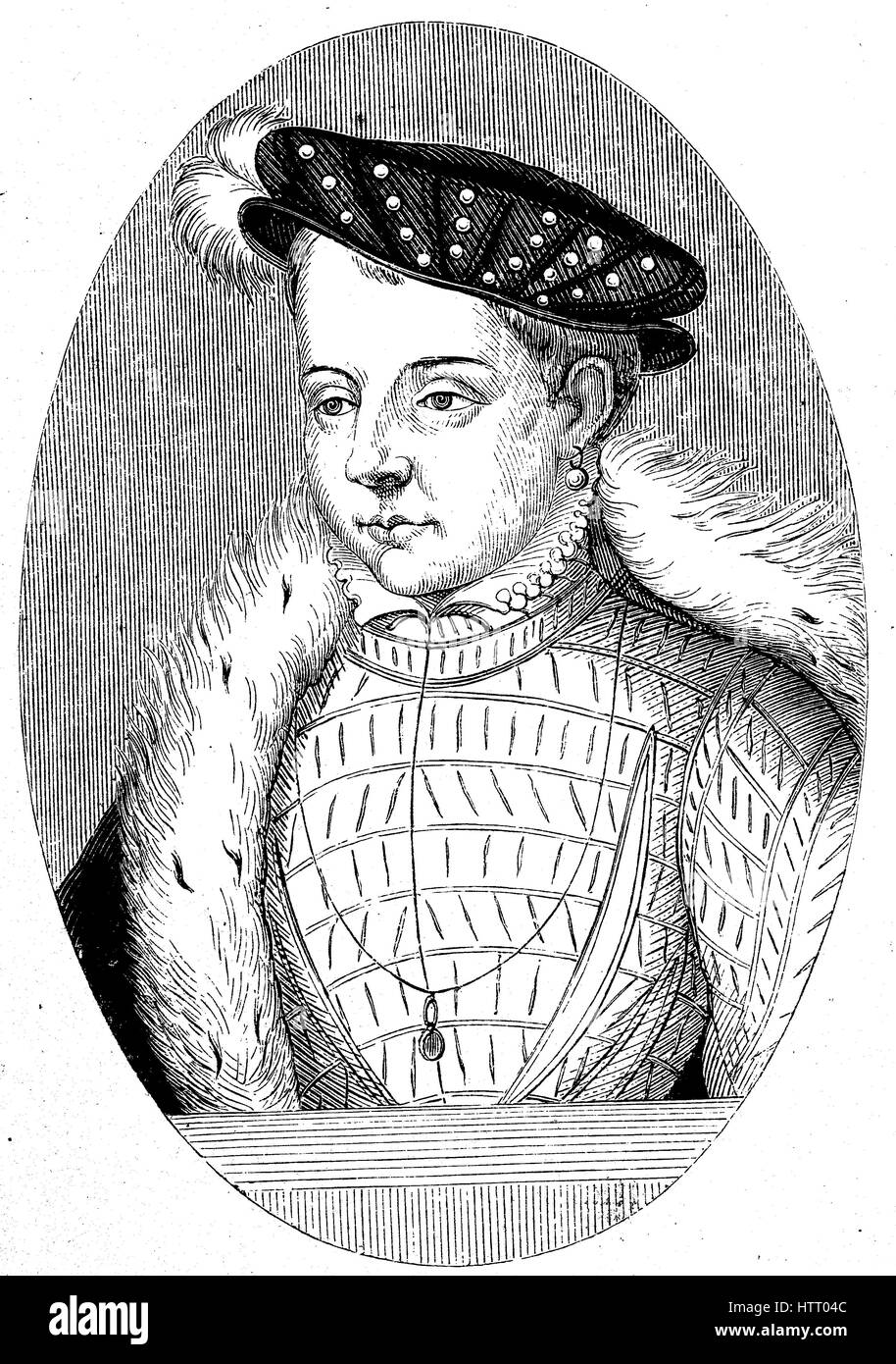 Francis II, Francois II, 19 January 1544 - 5 December 1560, a monarch of the House of Valois-Angouleme who was King of France from 1559 to 1560. He was also King consort of Scotland, reproduction of a woodcut from the year 1880, digital improved Stock Photo