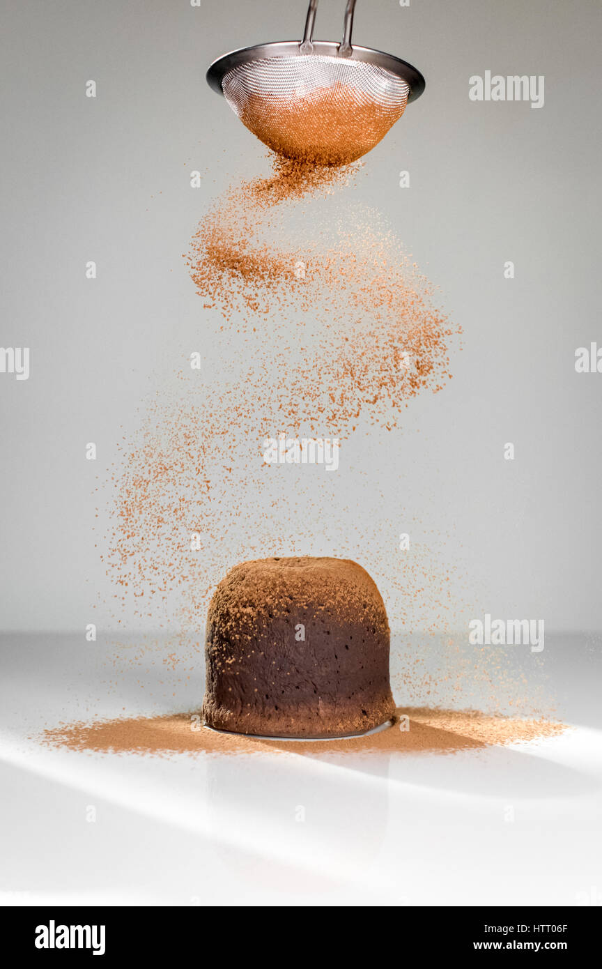 Chocolate Fondant Cake With Icing Sugar Stock Photo