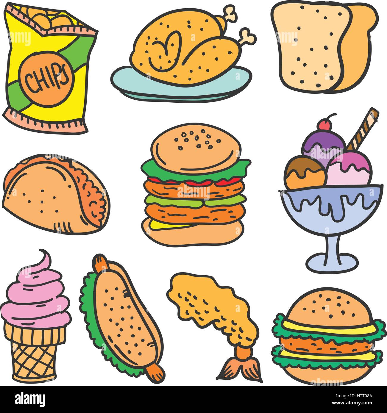 Doodle of food and drink various Stock Vector Image & Art - Alamy