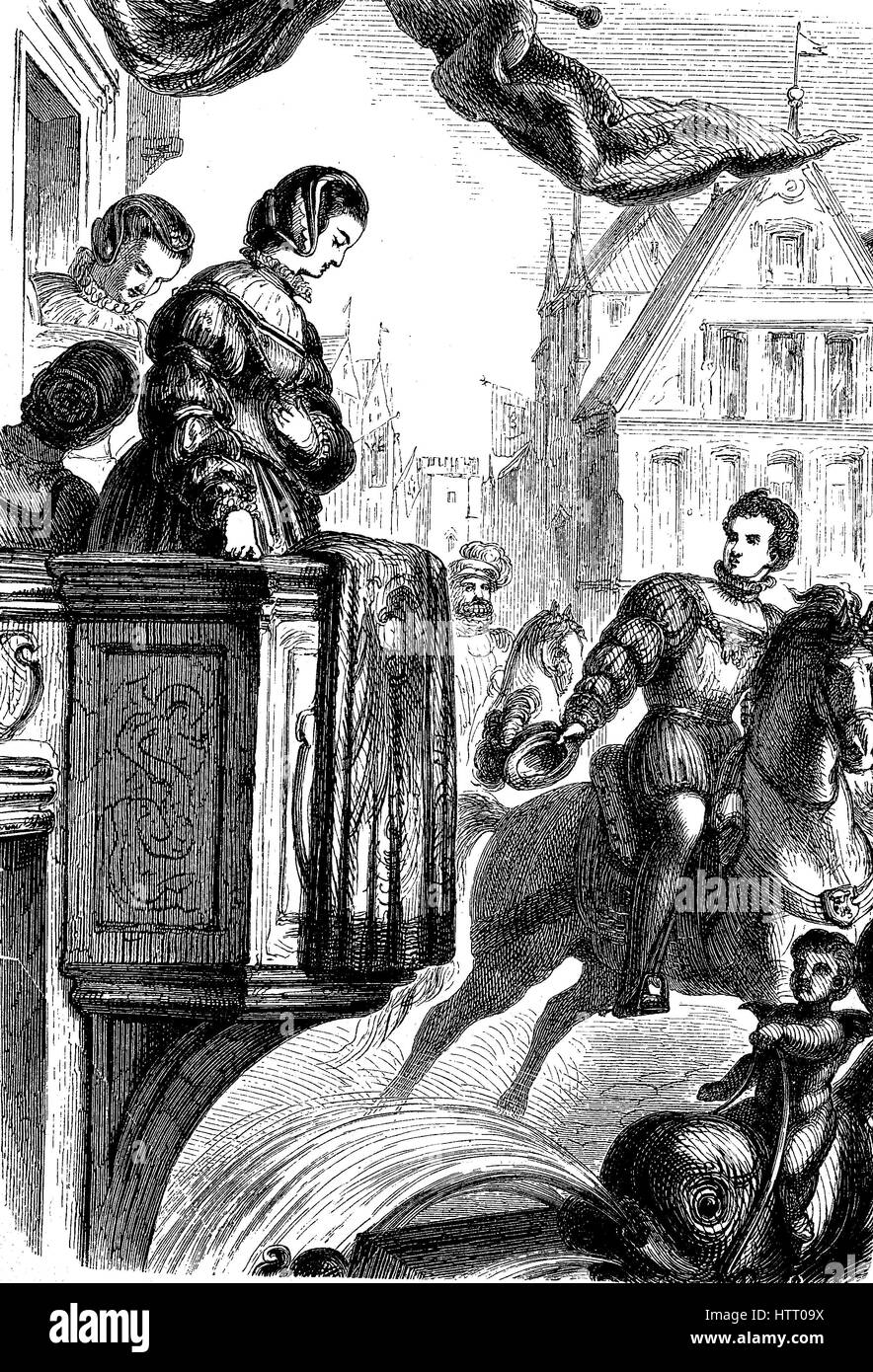 Elizabeth I., 1533 - 1603, was Queen of England and Ireland from 17 November 1558 until her death. Sometimes called The Virgin Queen, Gloriana or Good Queen Bess, the childless Elizabeth was the last monarch of the Tudor dynasty., reproduction of a woodcut from the year 1880, digital improved Stock Photo