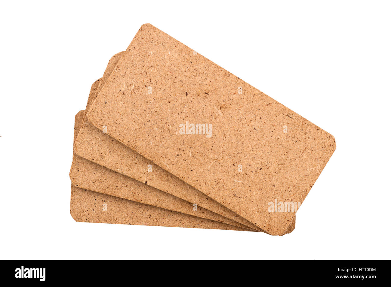 top view stack of empty brown cardboard tag chips isolated on white ...