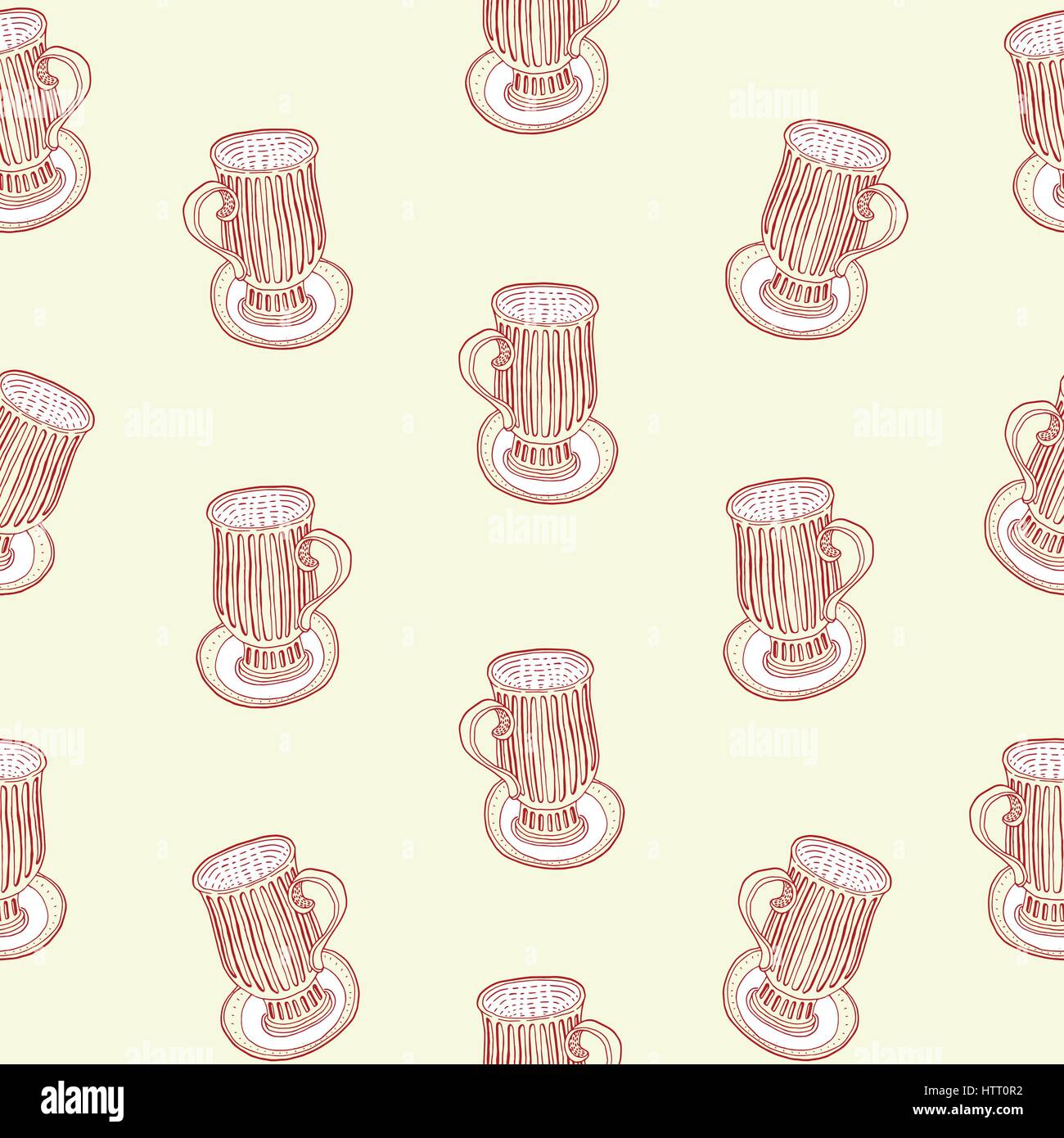 Seamless pattern with hand drawn tea and coffee cups Stock Vector Image ...