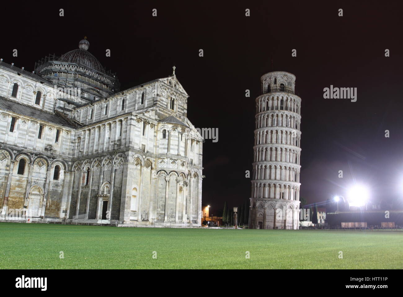 Campo dei Miracoli and Pisa tower by night Stock Photo