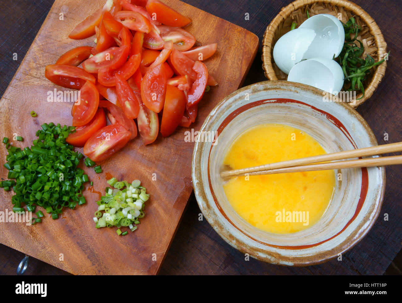Vietnamese food, tomato saute egg for Viet Nam meal, ingredient as egg