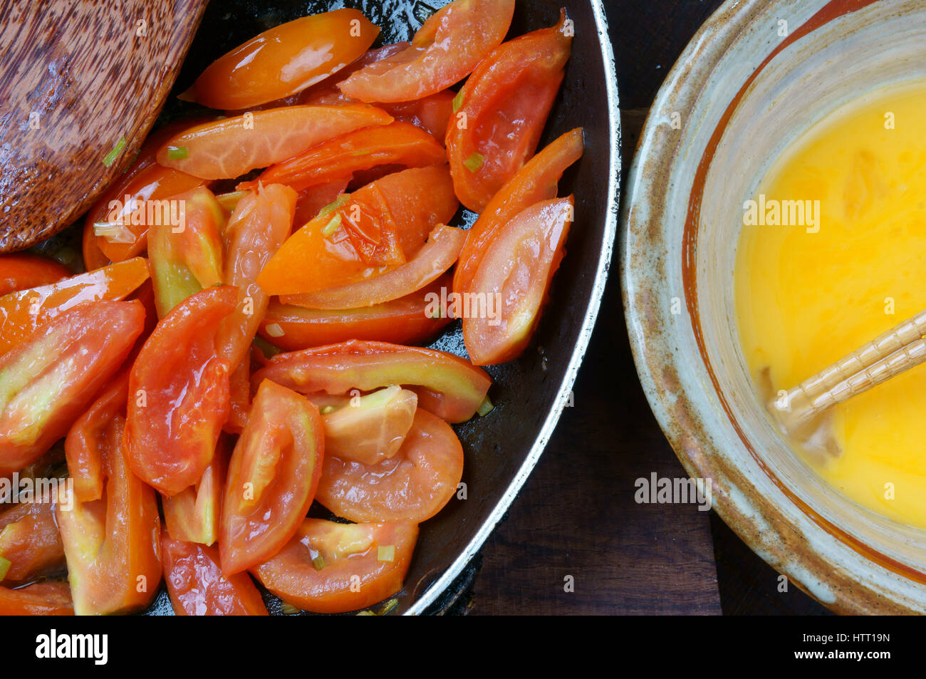 Vietnamese food, tomato saute egg for Viet Nam meal, ingredient as egg