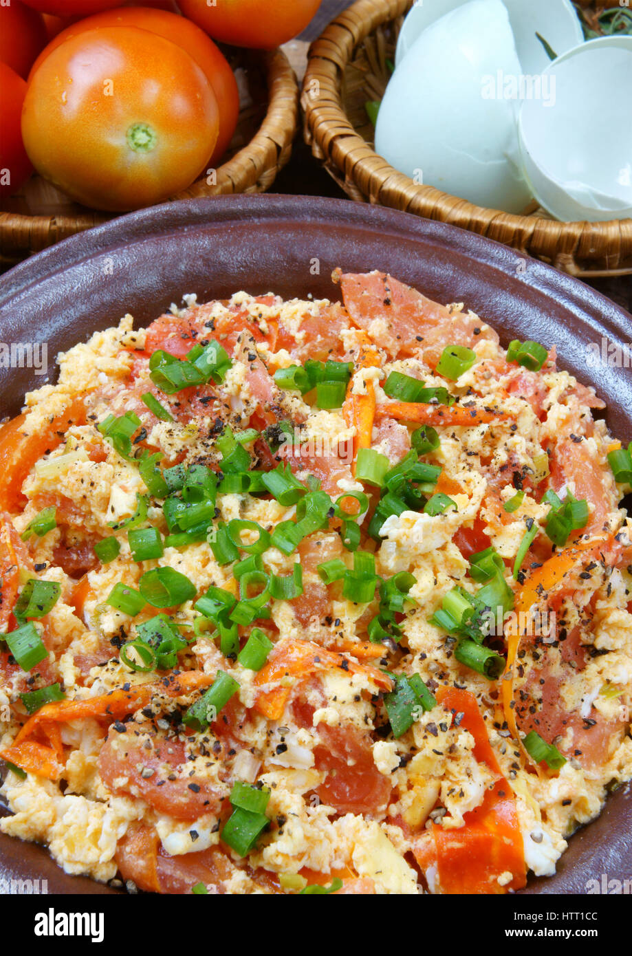 Vietnamese food, tomato saute egg for Viet Nam meal, ingredient as egg