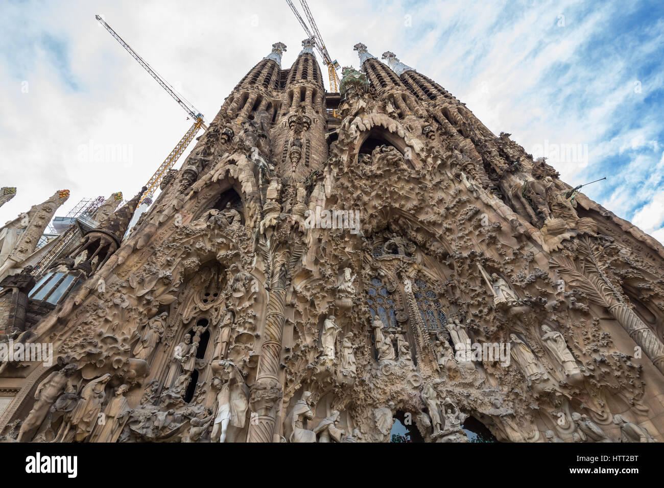 Exterior of art nouveau style cathedral Sagrada Familia in Barcelona ...