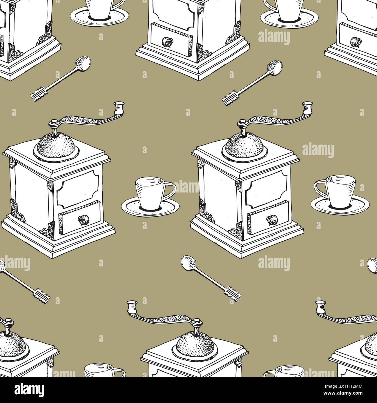 Seamless Coffee Pattern hand drawn vintage vector illustration Stock ...