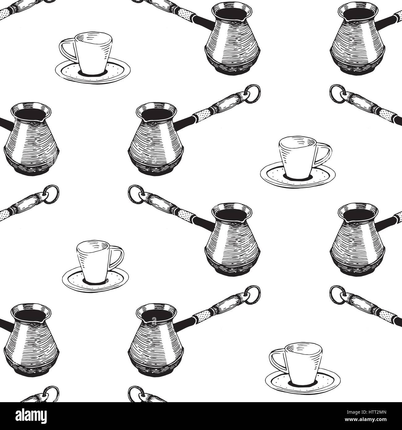 Seamless Coffee Pattern hand drawn vintage vector illustration Stock ...