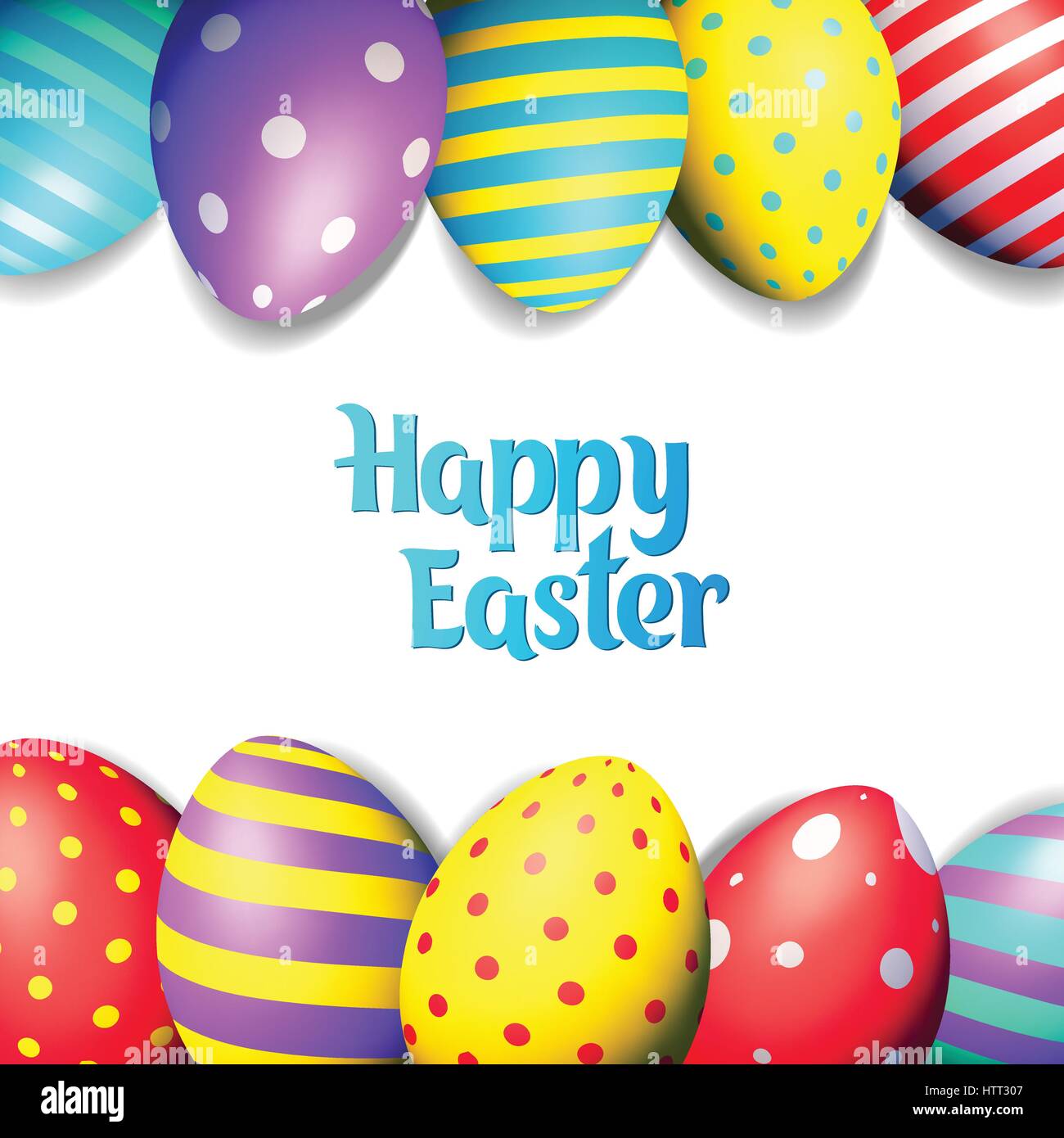 Happy Easter eggs and text on colored background with frame vector ...