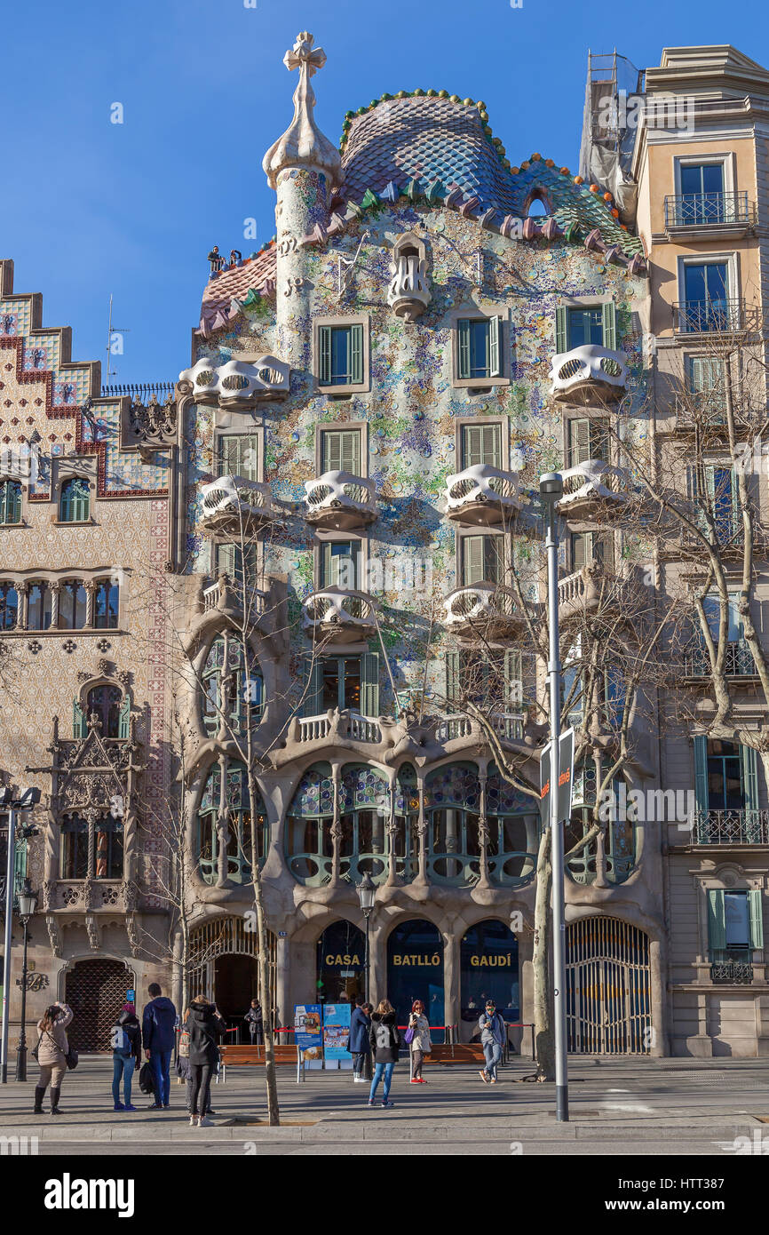 Casa Batlló is a famous building located in the centre of Barcelona and is one of Antoni Gaudí’s masterpieces, Catalonia, Spain. Stock Photo