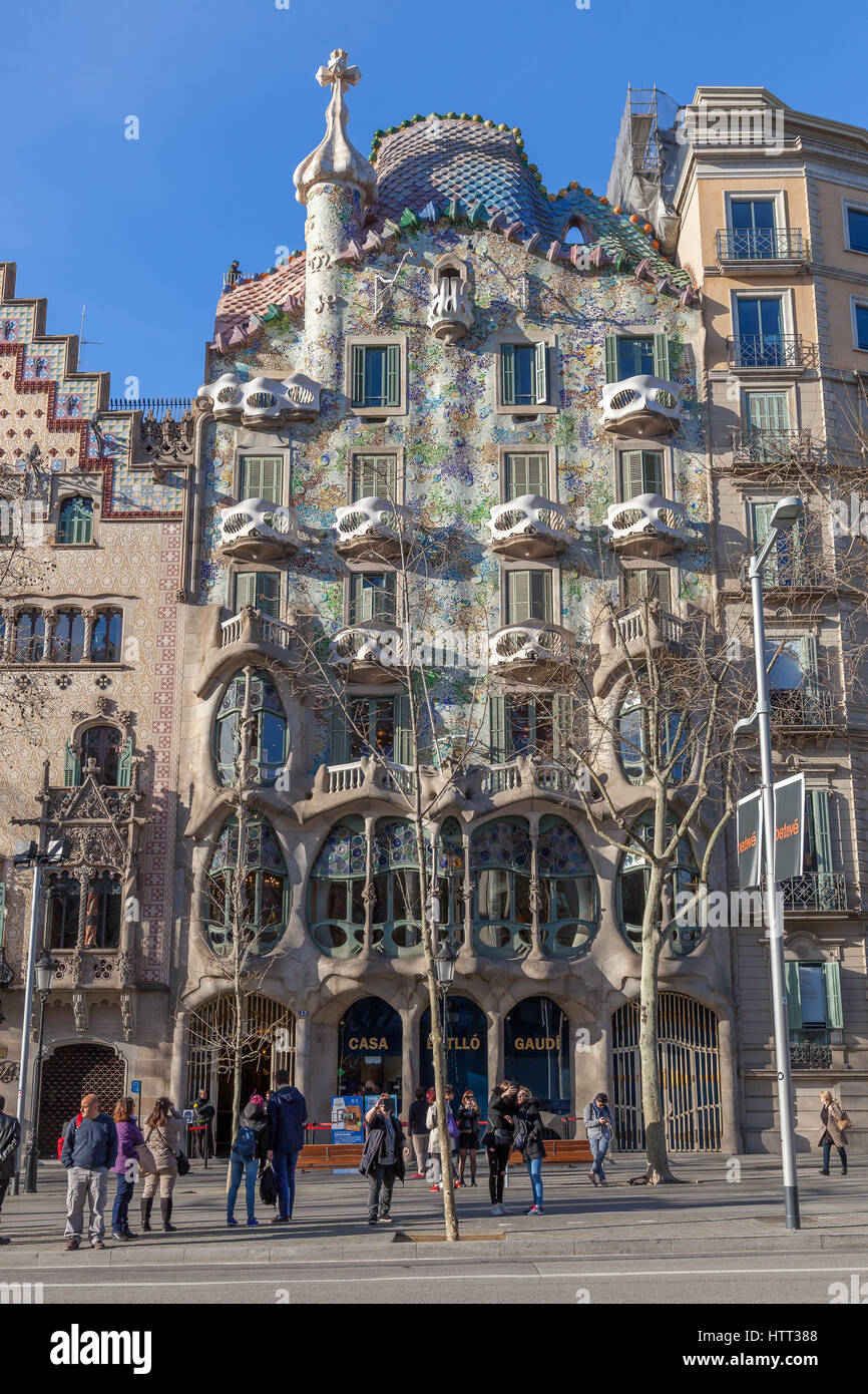 Casa Batlló is a famous building located in the centre of Barcelona and is one of Antoni Gaudí’s masterpieces, Catalonia, Spain. Stock Photo