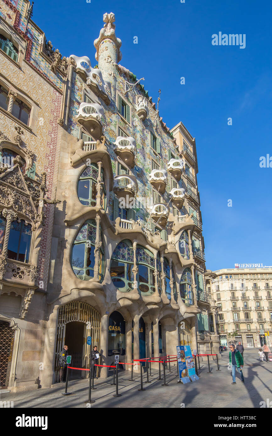 Casa Batlló is a famous building located in the centre of Barcelona and is one of Antoni Gaudí’s masterpieces, Catalonia, Spain. Stock Photo