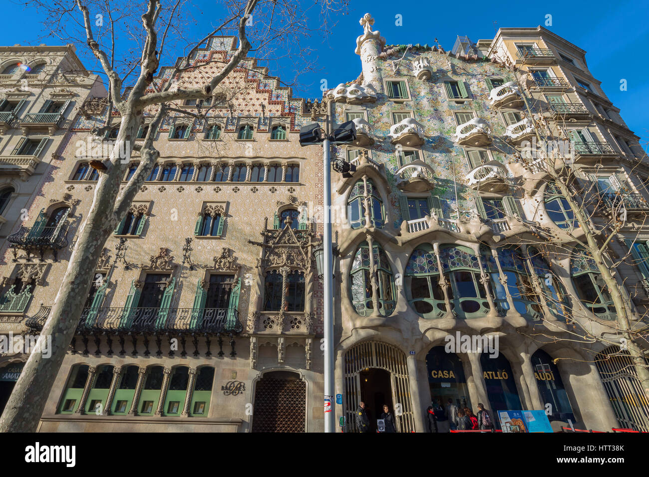 Casa Amatller and Casa Batllo two famous Art Nouveau buildings by Passeig De Gracia in Barcelona. Catalonia, Spain. Stock Photo
