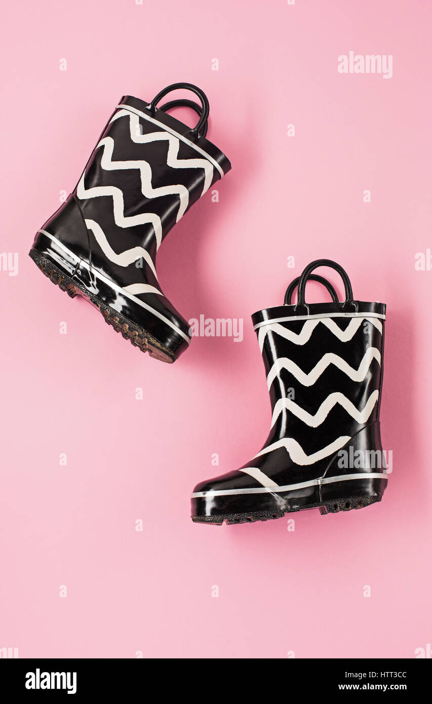 The Black and white rubber boots or gardening boots Stock Photo Alamy
