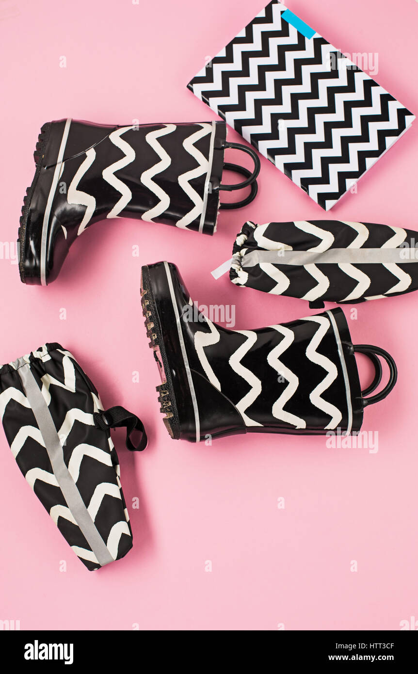 The Black and white rubber boots or gardening boots Stock Photo Alamy