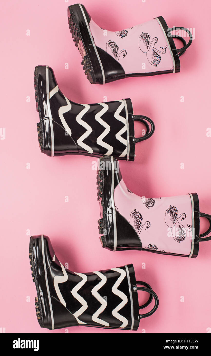 The Black and white rubber boots or gardening boots Stock Photo Alamy