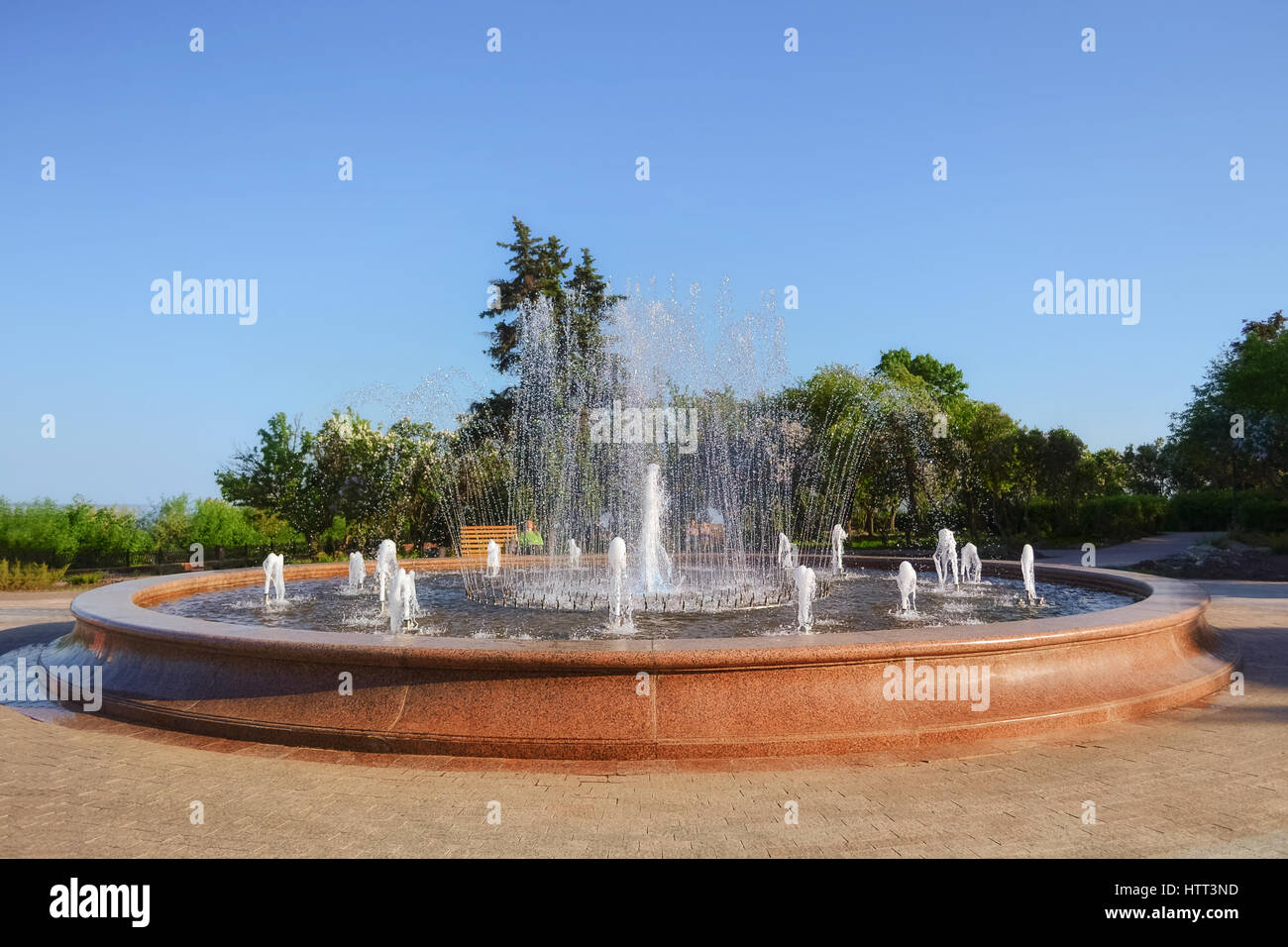 Granite fountain in the Park of the Ulyanovsk Stock Photo