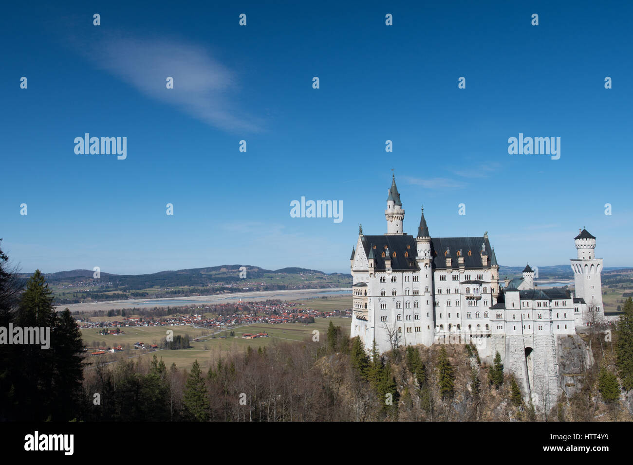 Panoramic view of Neuchwanstein Castle Stock Photo