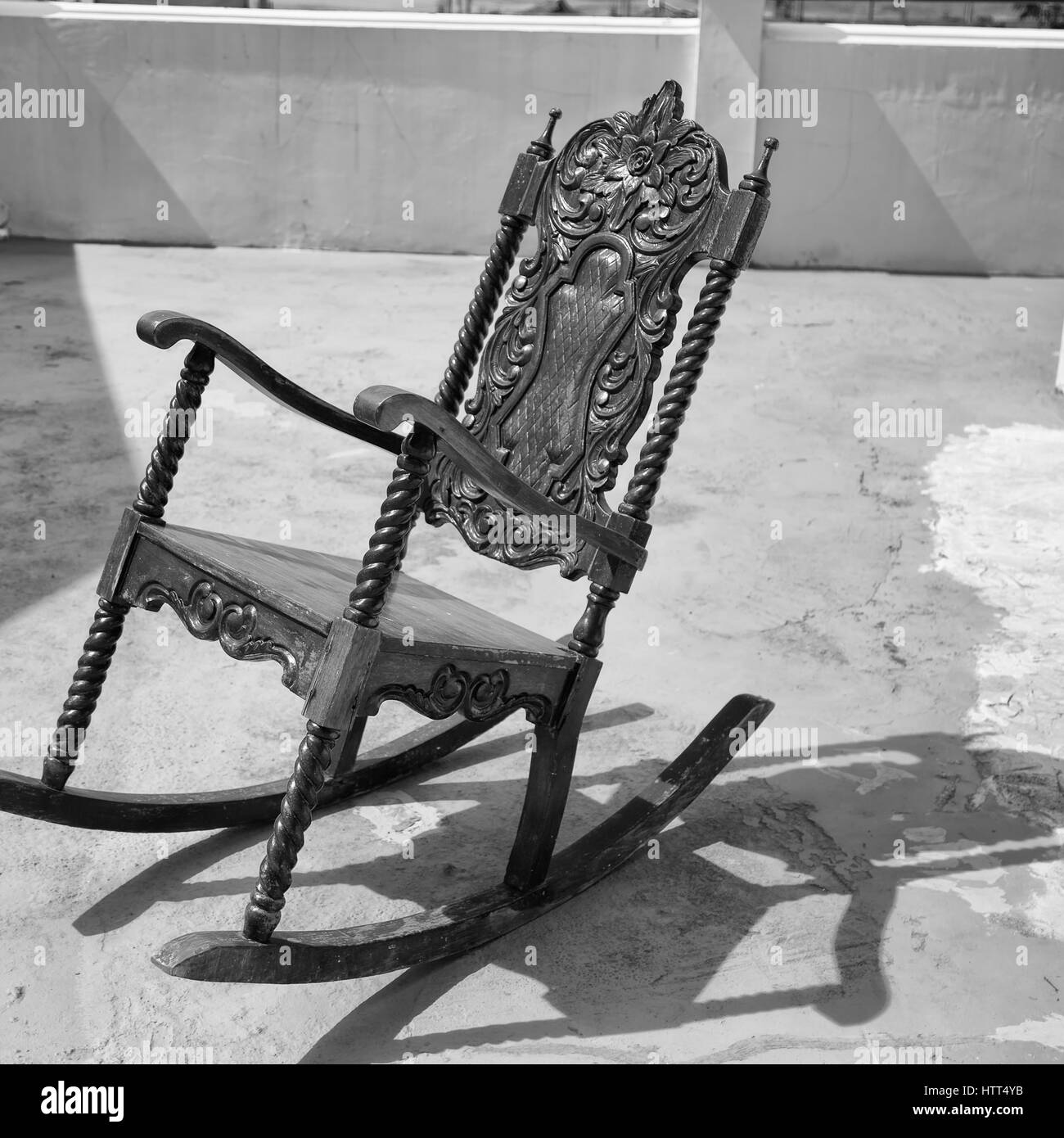 in philippines old dirty terrace whith rocking chair empty Stock Photo