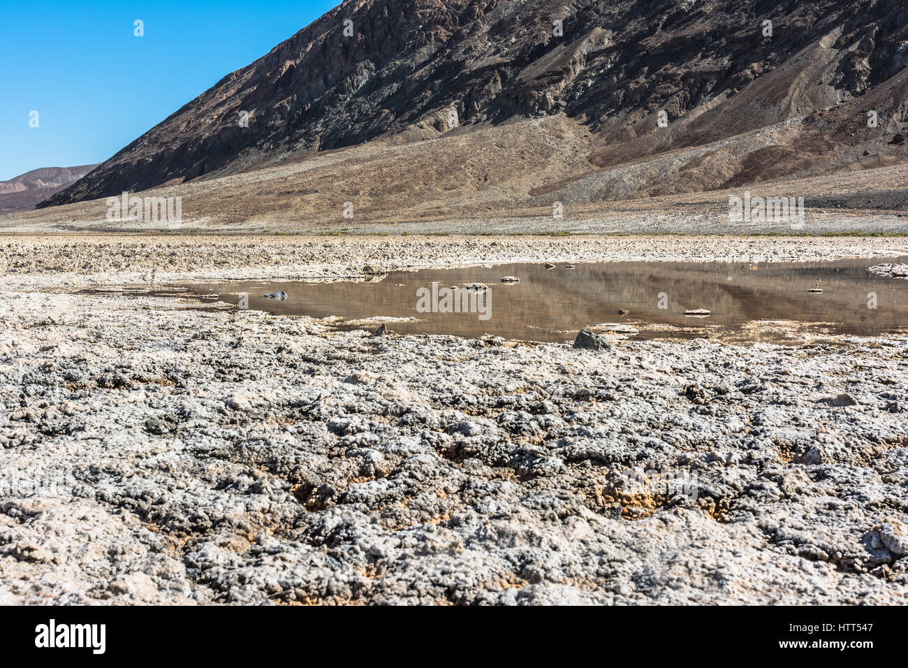 View of the salty pool at Badwater in Death Valley National Park, California Stock Photo