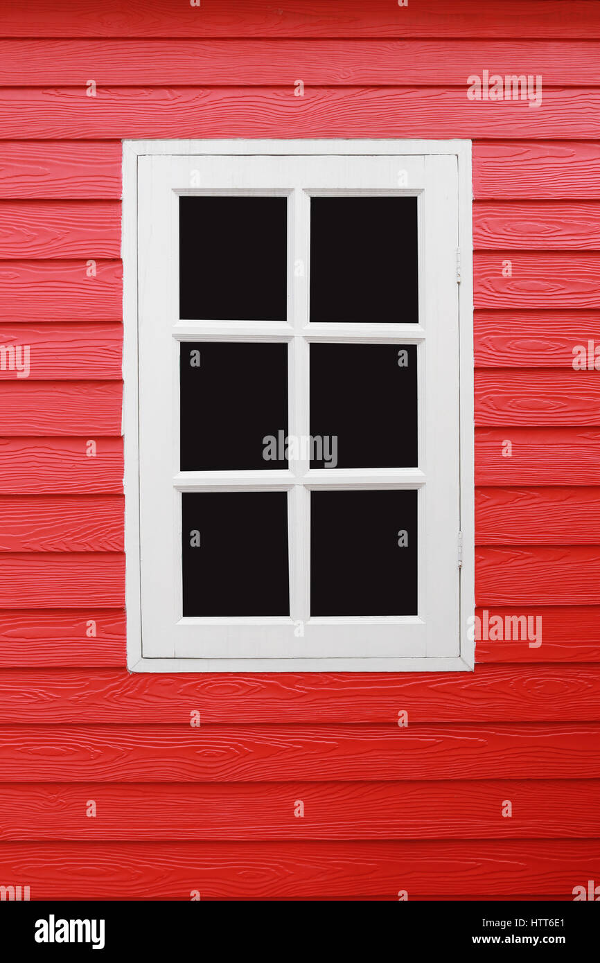 White wooden window of modern decoration on red wood wall Stock Photo ...