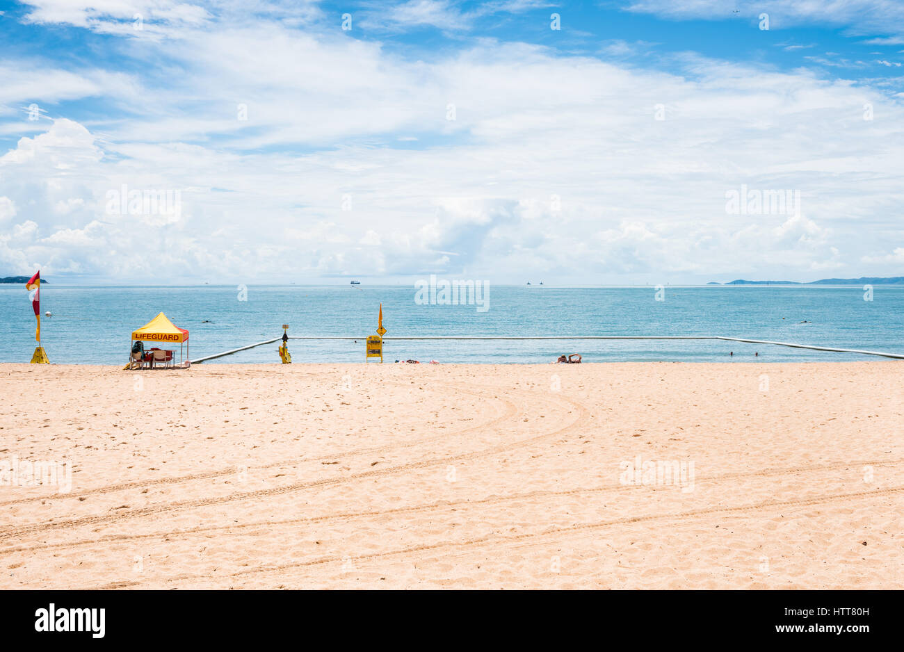 Swimming enclosure to protect from marine stingers and sharks on The Strand beach, Townsville, Australia Stock Photo