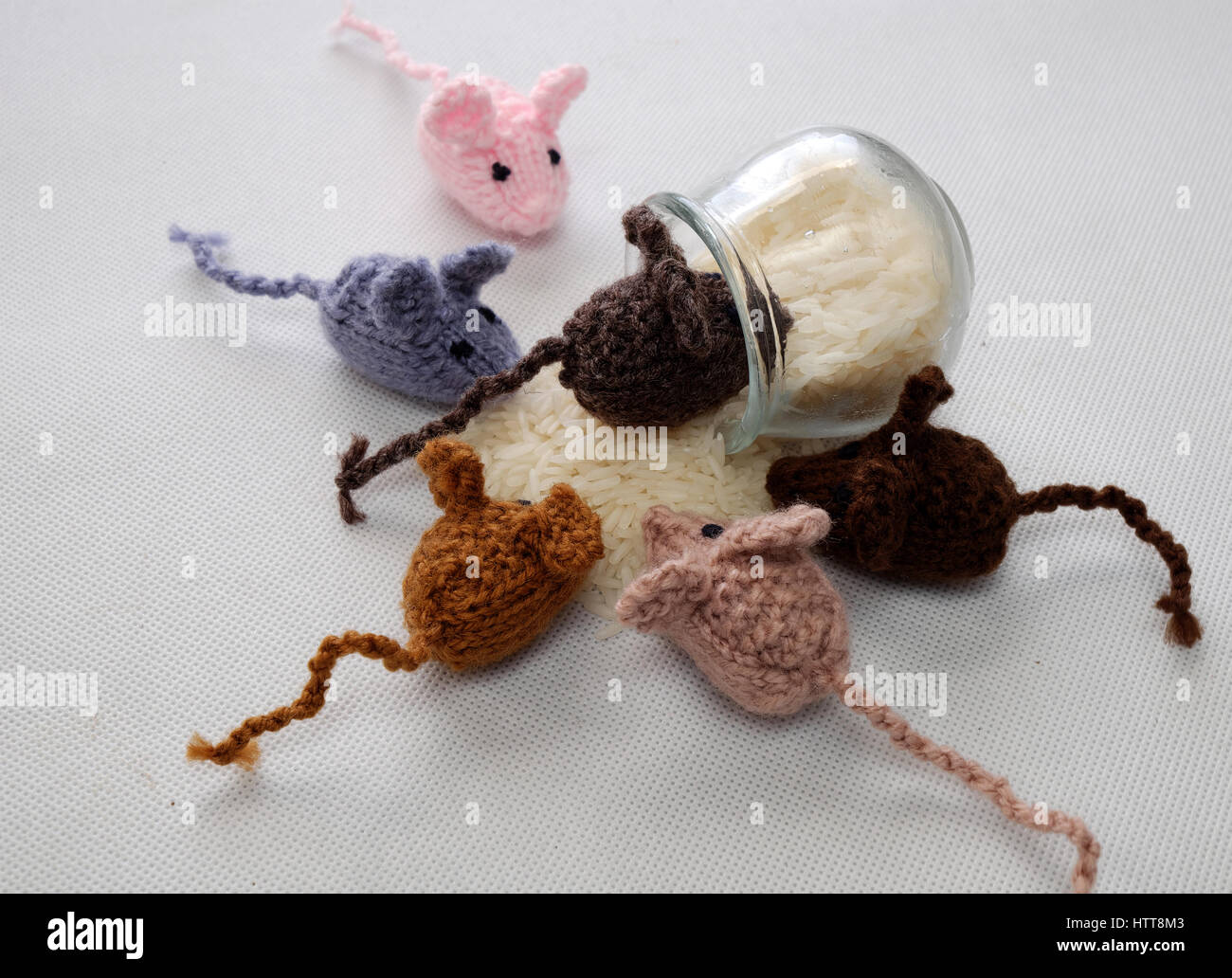 Funny concept from handmade product, group of tiny mice eat rice, amazing animals toys for kid