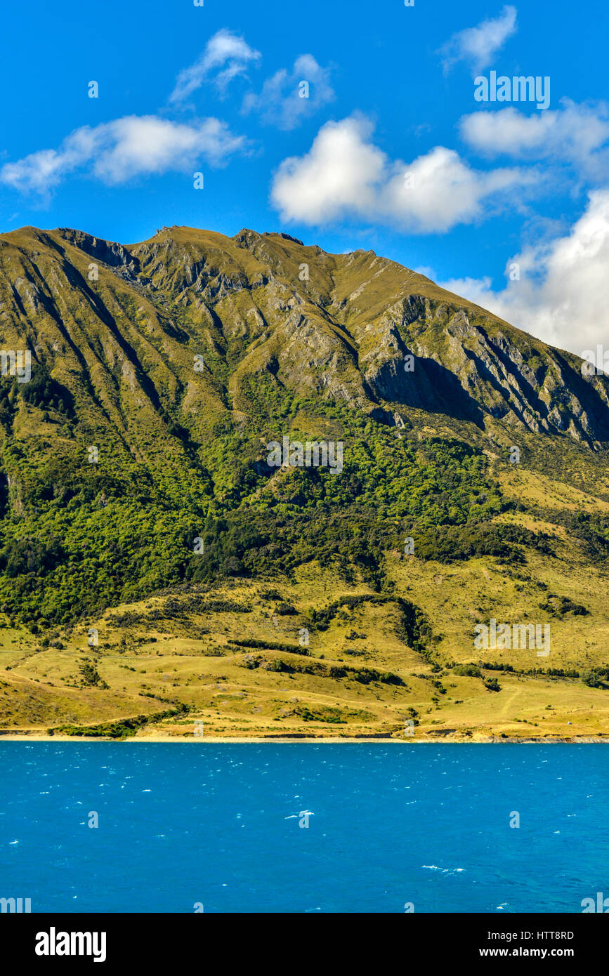 Portrait view of Lake Hawea, in New Zealand's south island Stock Photo