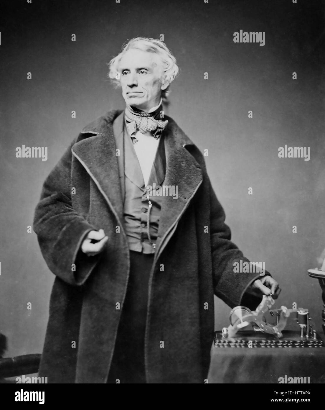 SAMUEL MORSE (1791-1872) with his telegraph transmitter photographed by Matthew Brady in 1857 Stock Photo