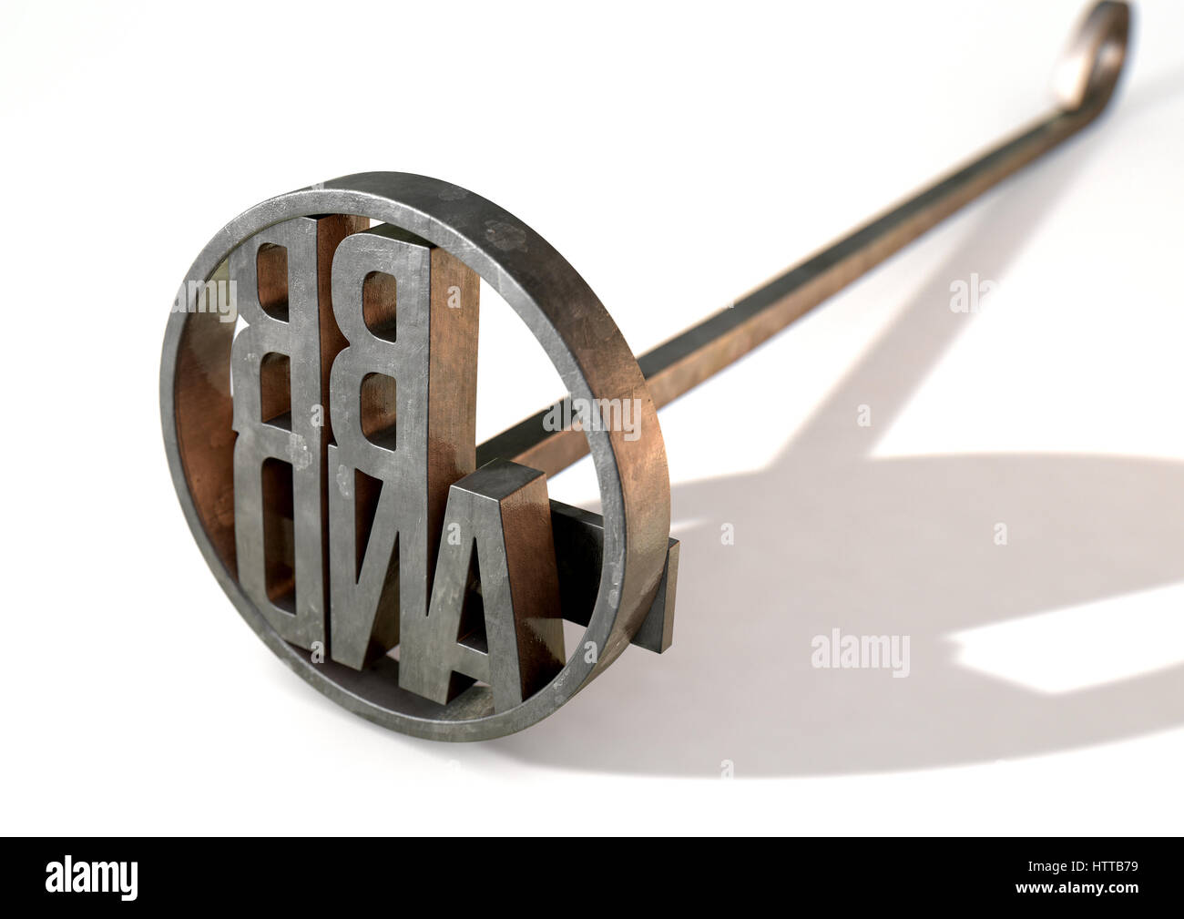 A metal cattle branding iron with the word brand as the marking area on an  isolated white surface - 3D render Stock Photo - Alamy