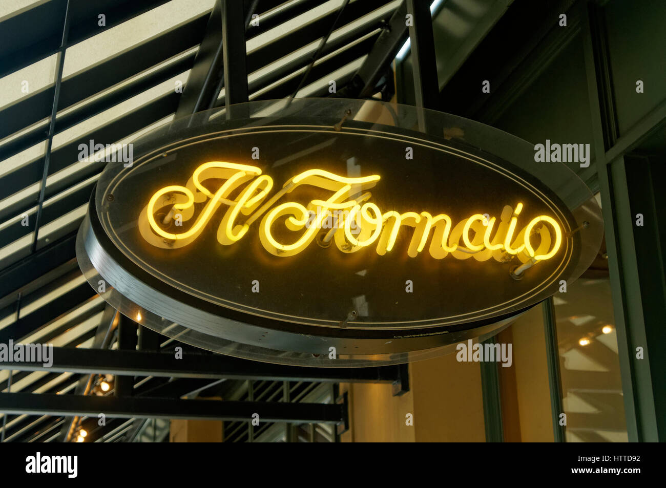 Il Fornaio Italian restaurant and bakery neon sign in downtown Seattle