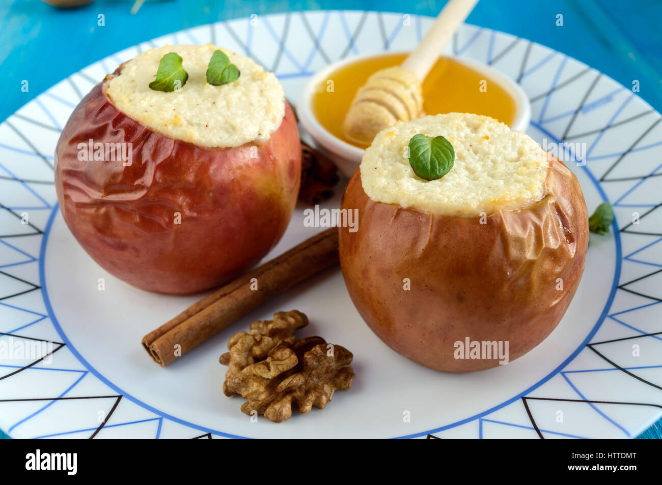 Baked Apple Stuffed With Cottage Cheese Cinnamon Walnuts With