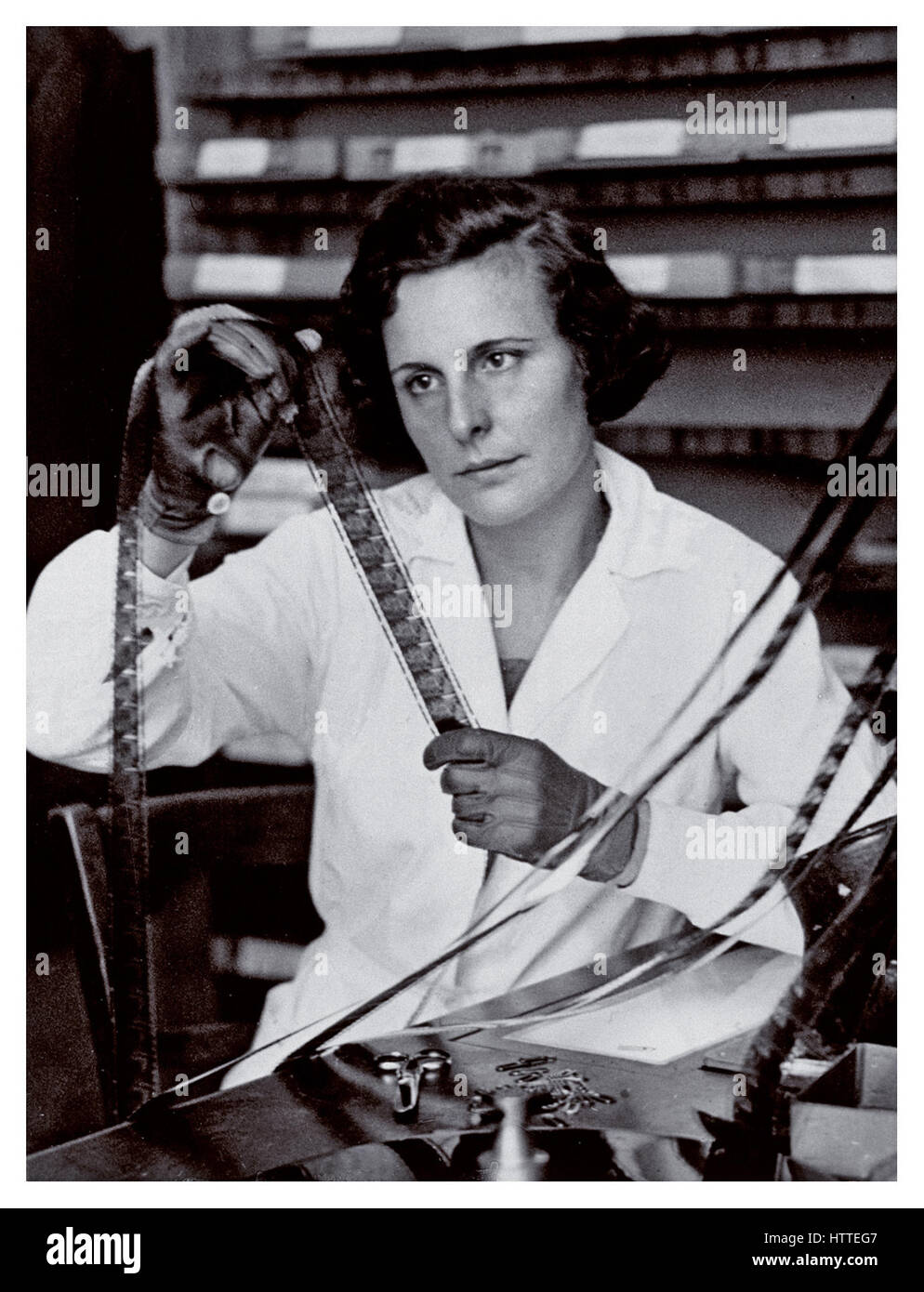 Leni Riefenstahl Adolf Hitlers favourite propaganda film maker editing film. Stock Photo
