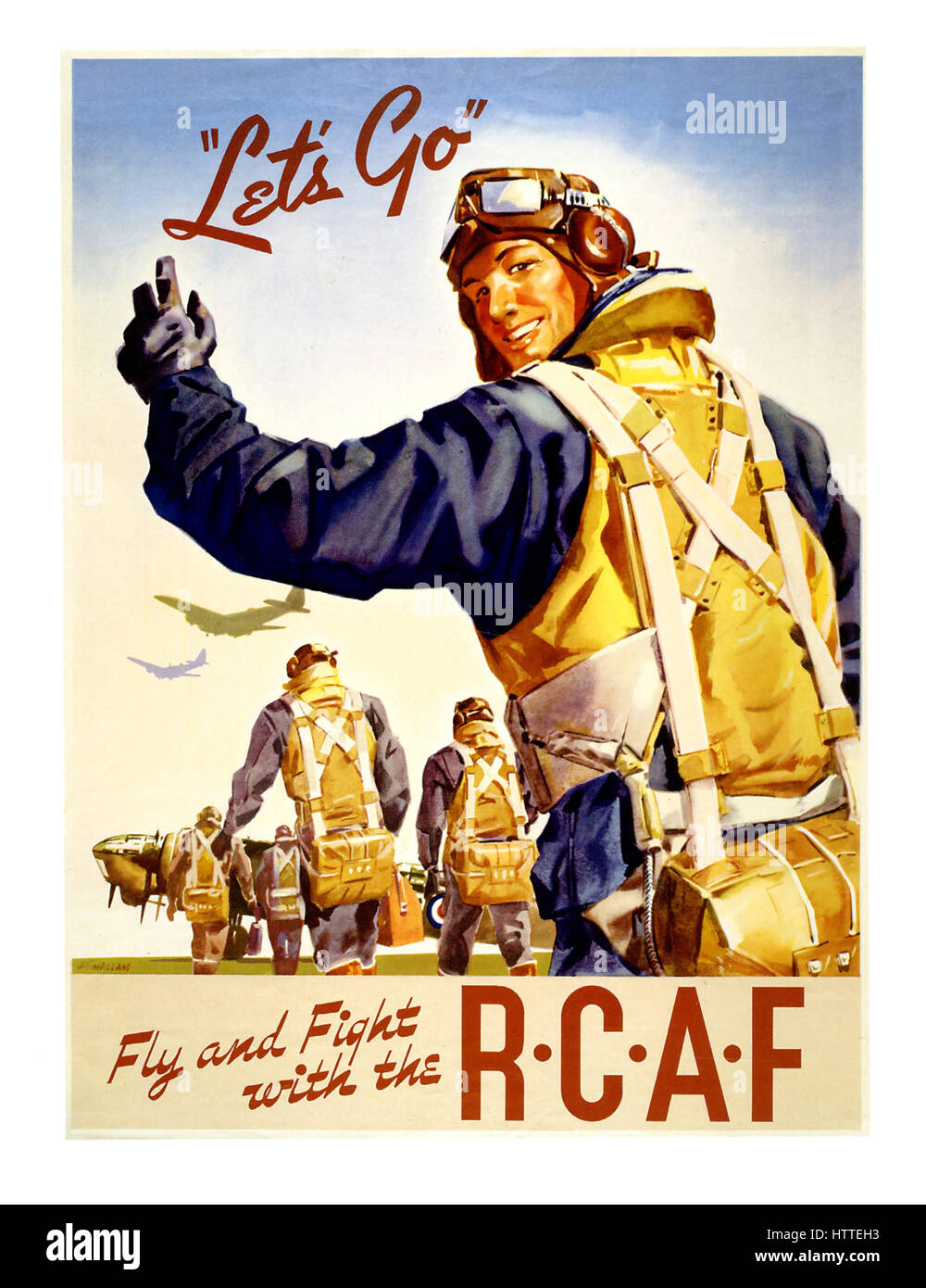 Vintage 1939 WW2 Royal Canadian Airforce recruitment propaganda  poster 'Lets Go” World War II Second World War Stock Photo