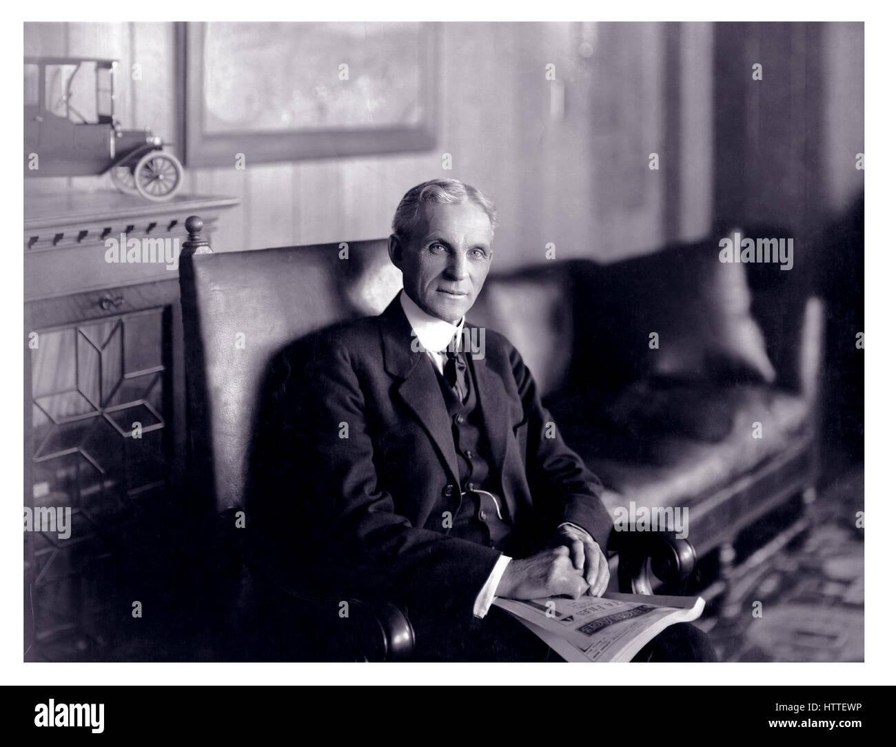 Henry Ford,1900's informal stylish corporate portrait in his office, founder and visionary of the iconic American Ford Motor Company Inc  Detroit USA Stock Photo