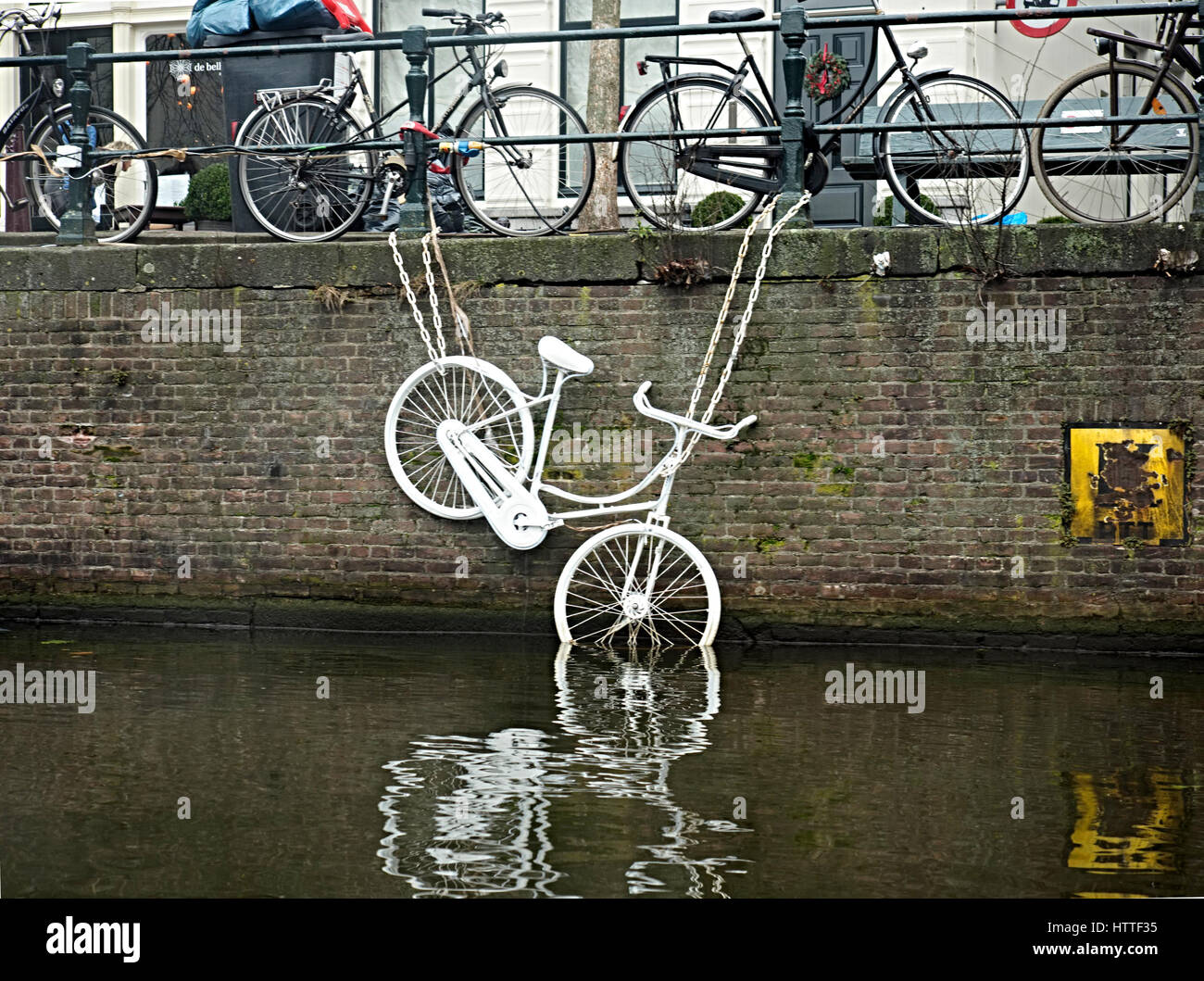 Beautiful white bike in Amsterdam Stock Photo