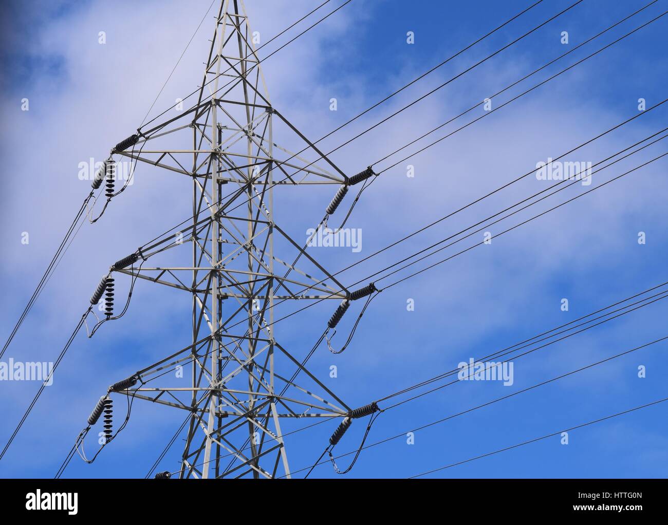 Electrical Power Transmission / The bulk movement of electrical energy from a generating site to an electrical substation. Stock Photo