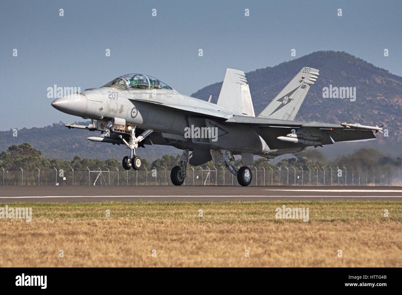 F/A-18F Super Hornet lifting off on the runway at the Avalon airshow, Melbourne, Australia, 2017. Stock Photo